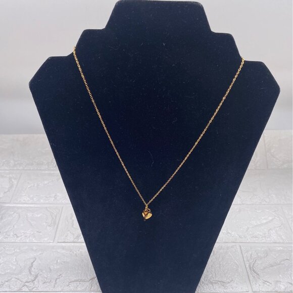 Mini Heart & Lock Chain Necklace Gold Tone Titanium Steel Adjustable - Picture 6 of 10